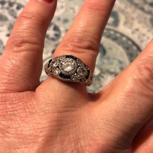 Simulated sapphire and white topaz ring